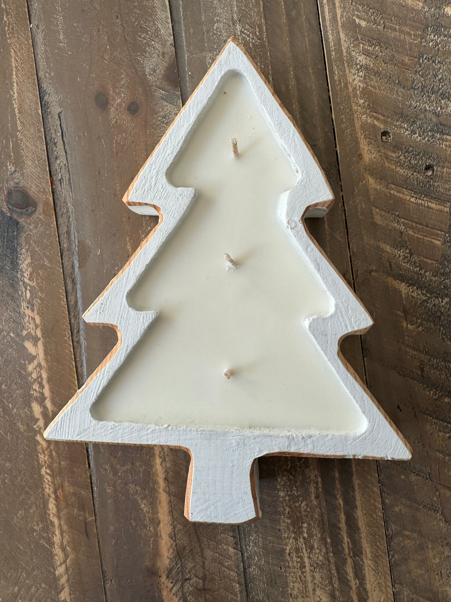 Three Wick Christmas Tree Wood Candle